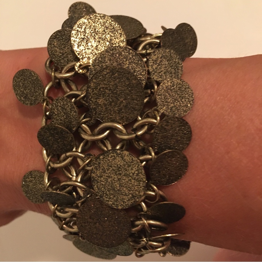 Aged Broze Color Wide Shimmering Metallic Coin Bracelet Boho Gypsy Belly Dance